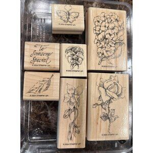 UnSTamped Stampin Up! 2004 Flower Garden Wood Mounted Rubber Stamp Set Butterfly